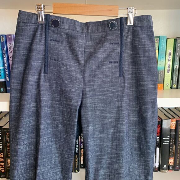 Vintage 90s Trousers High Waisted Navy Sailor Button Classic Wide Leg Pants - Picture 3 of 5